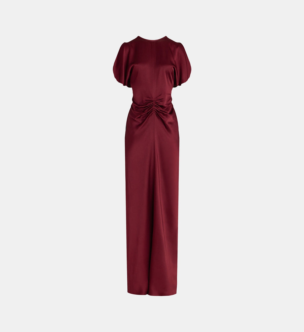 Isabella Fluid Gathered Satin Maxi Dress - Burgundy - Image 2