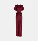 Isabella Fluid Gathered Satin Maxi Dress - Burgundy - Image 2