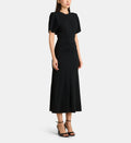 Gathered Maxi Dress with Open Short Sleeves - Black - Image 1