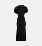Gathered Maxi Dress with Open Short Sleeves - Black - Image 2
