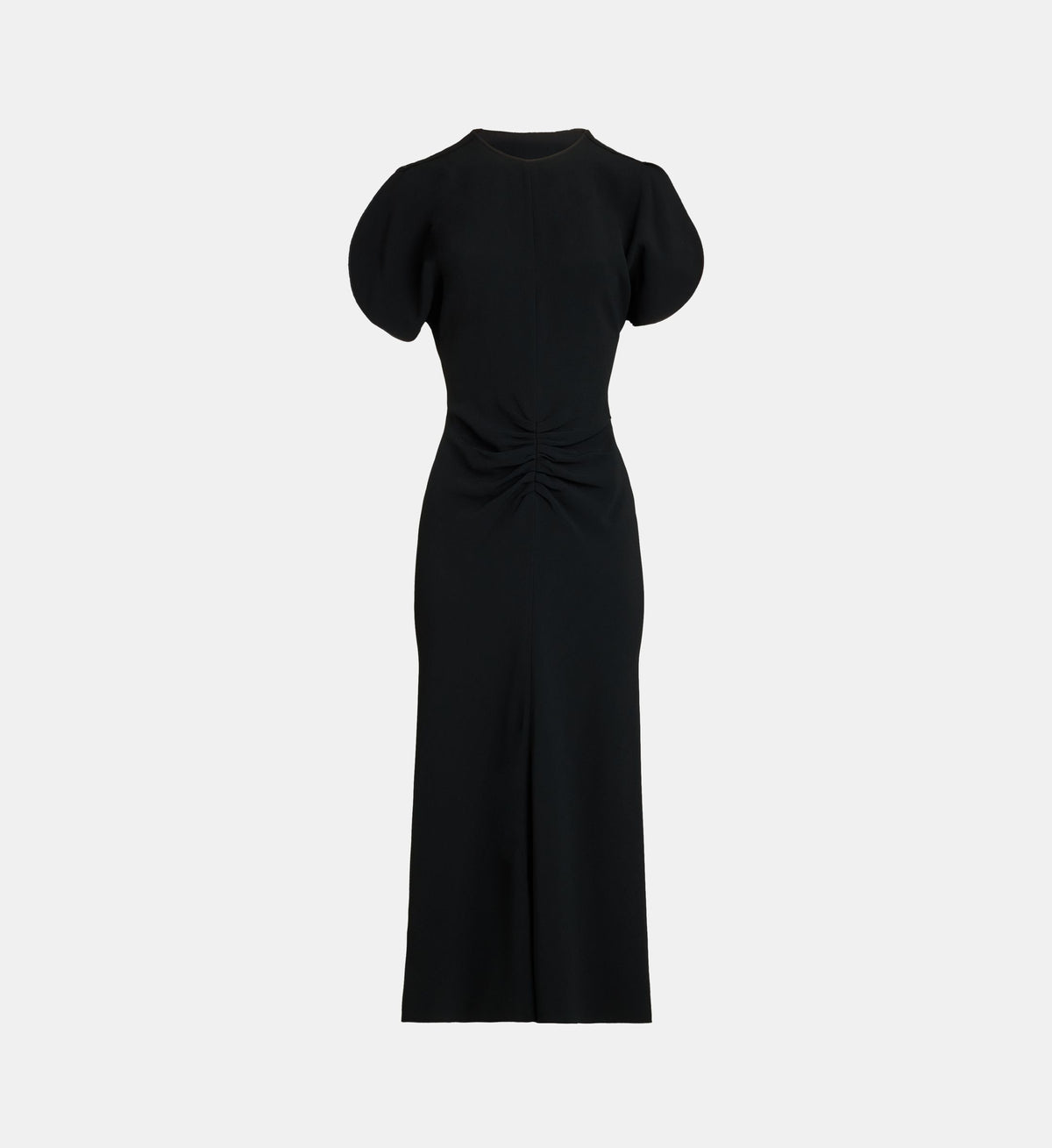 Gathered Maxi Dress with Open Short Sleeves - Black - Image 2