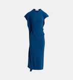 Victoria Asymmetric Tapered Maxi Dress - Ocean Blue - Image 2
