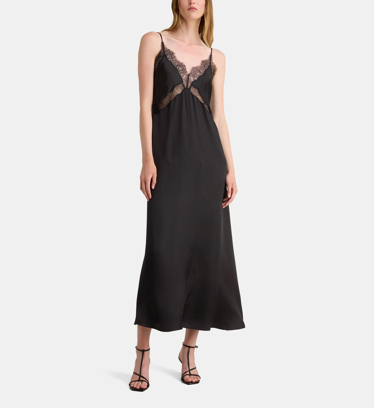 Magnolia Satin Lace Maxi Dress - Black - Image 1