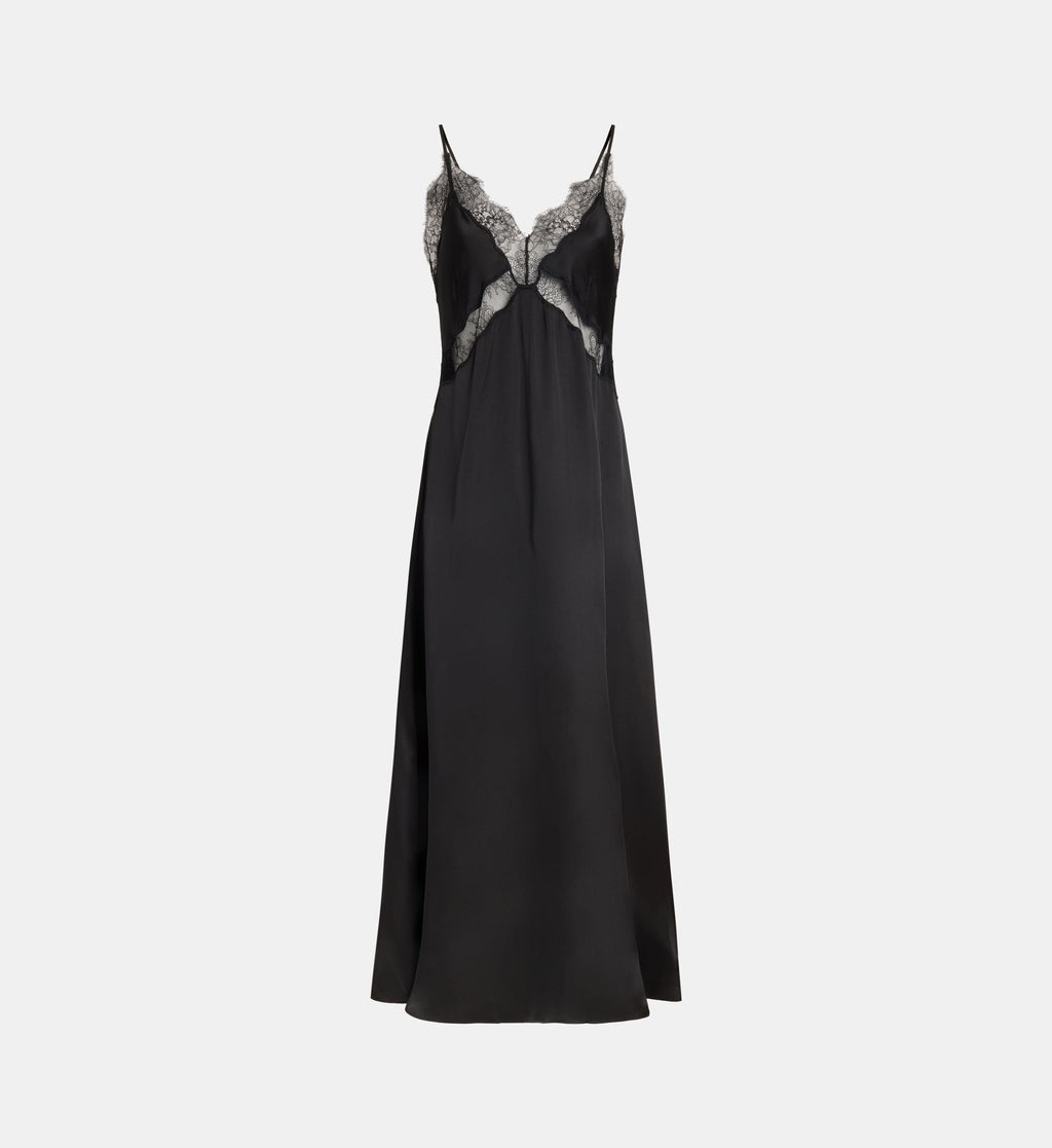 Magnolia Satin Lace Maxi Dress - Black - Image 2