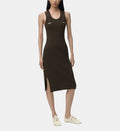 Slim Sleeveless Cotton Midi Dress - Dark Brown - Image 1
