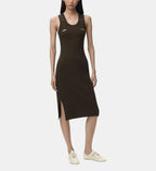 Slim Sleeveless Cotton Midi Dress - Dark Brown - Image 1