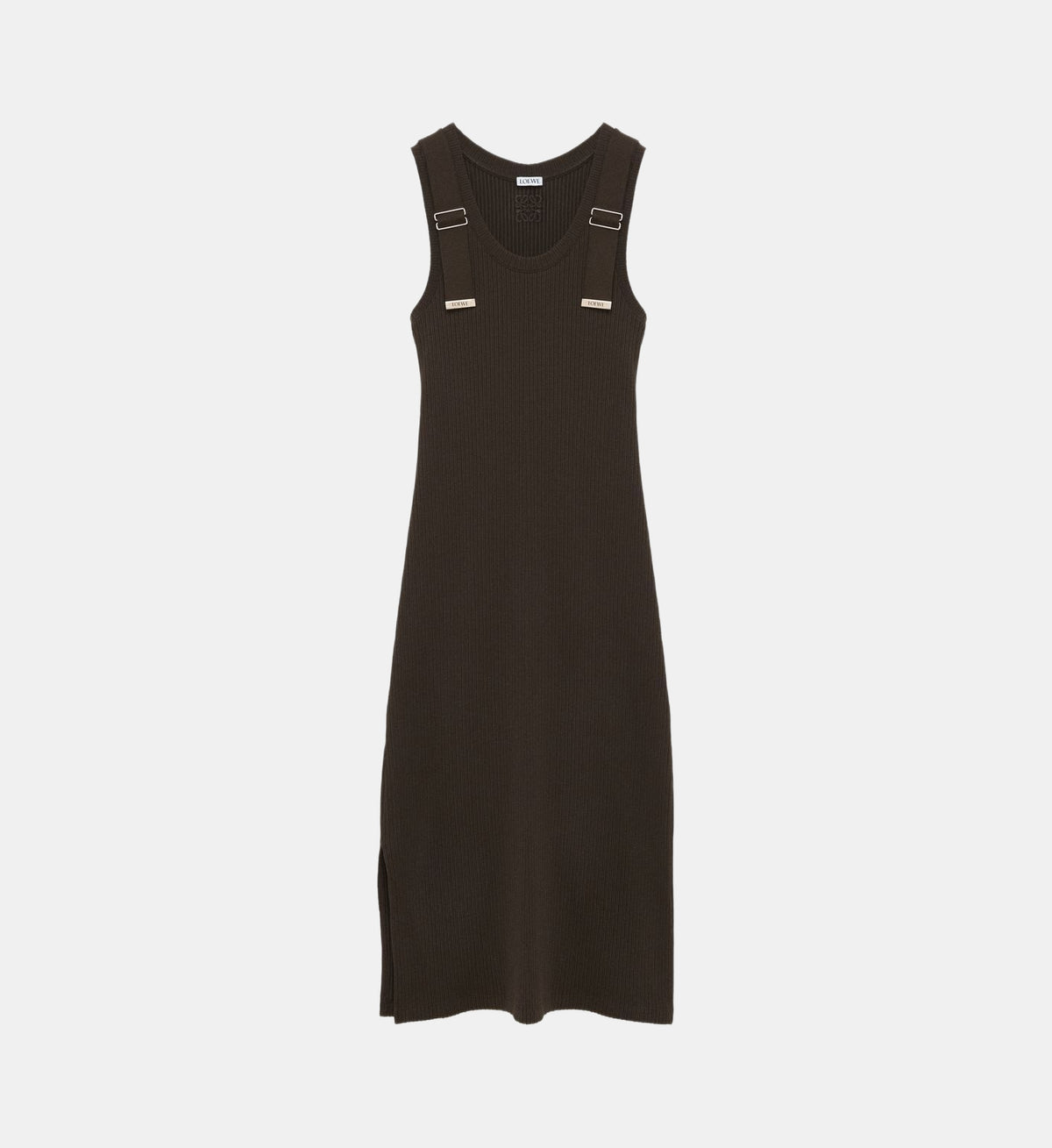 Slim Sleeveless Cotton Midi Dress - Dark Brown - Image 2