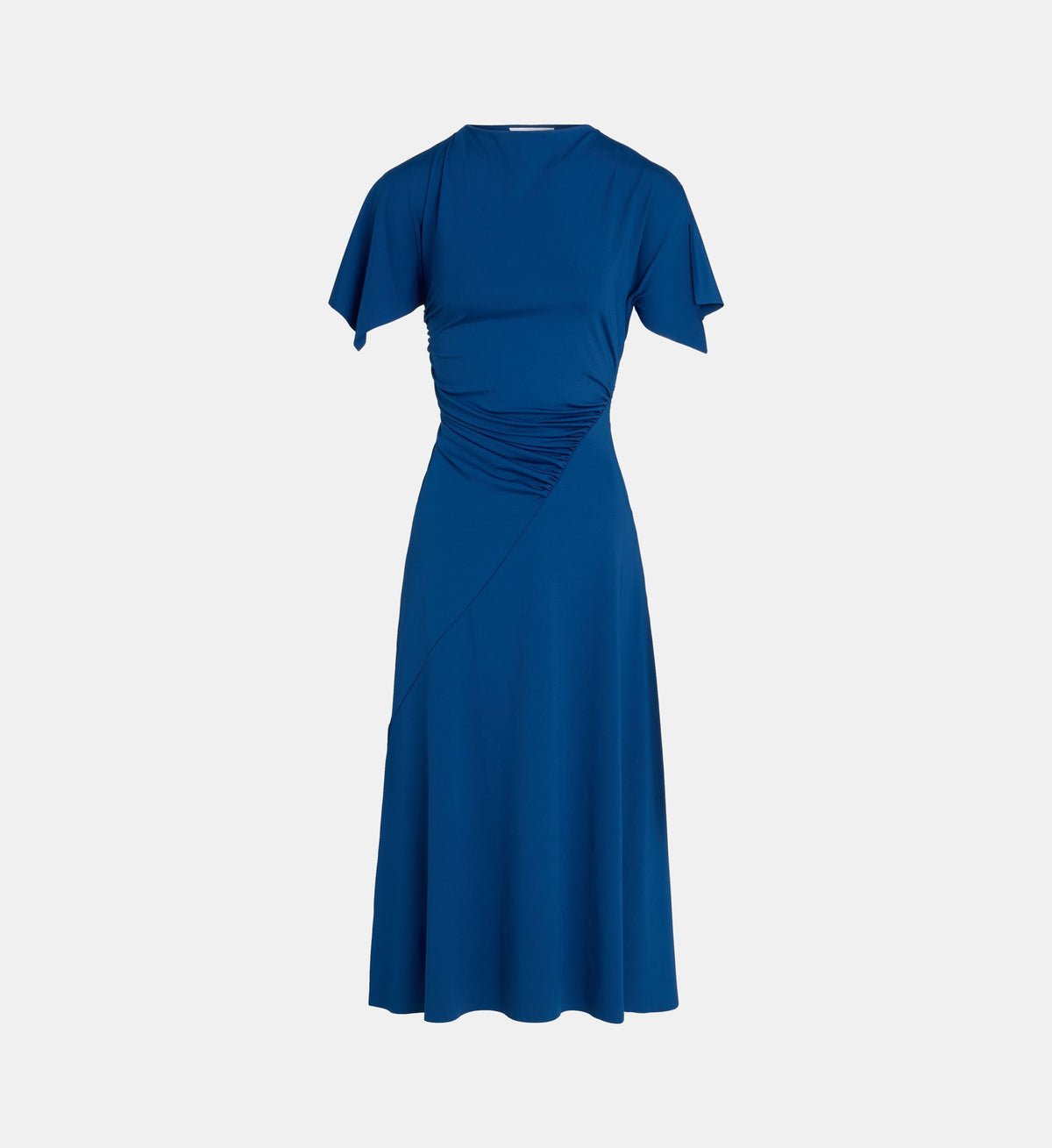 Cap-Sleeve Cowl-Neck Dress with Gathered Details - Ocean Blue - Image 2