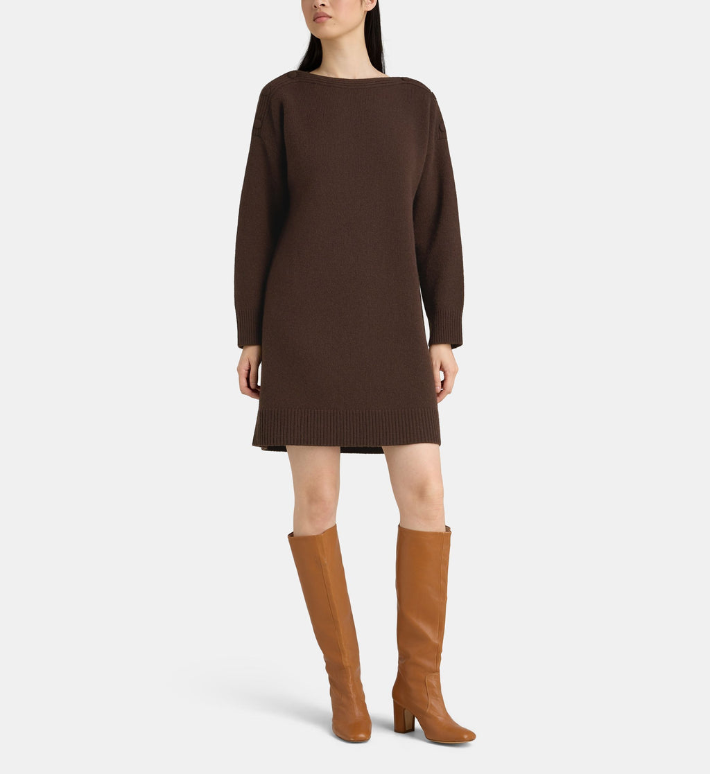 Oprince Short Straight Wool Sweater Dress - Chocolate Brown - Image 1