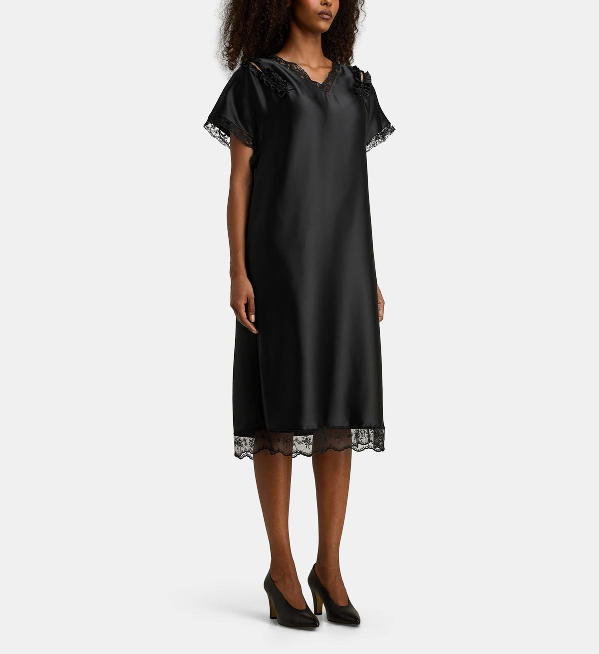 Satin Midi Dress - Black - Image 1