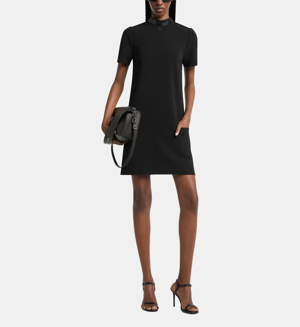Short A-Line Vinyl Dress - Black - Image 1