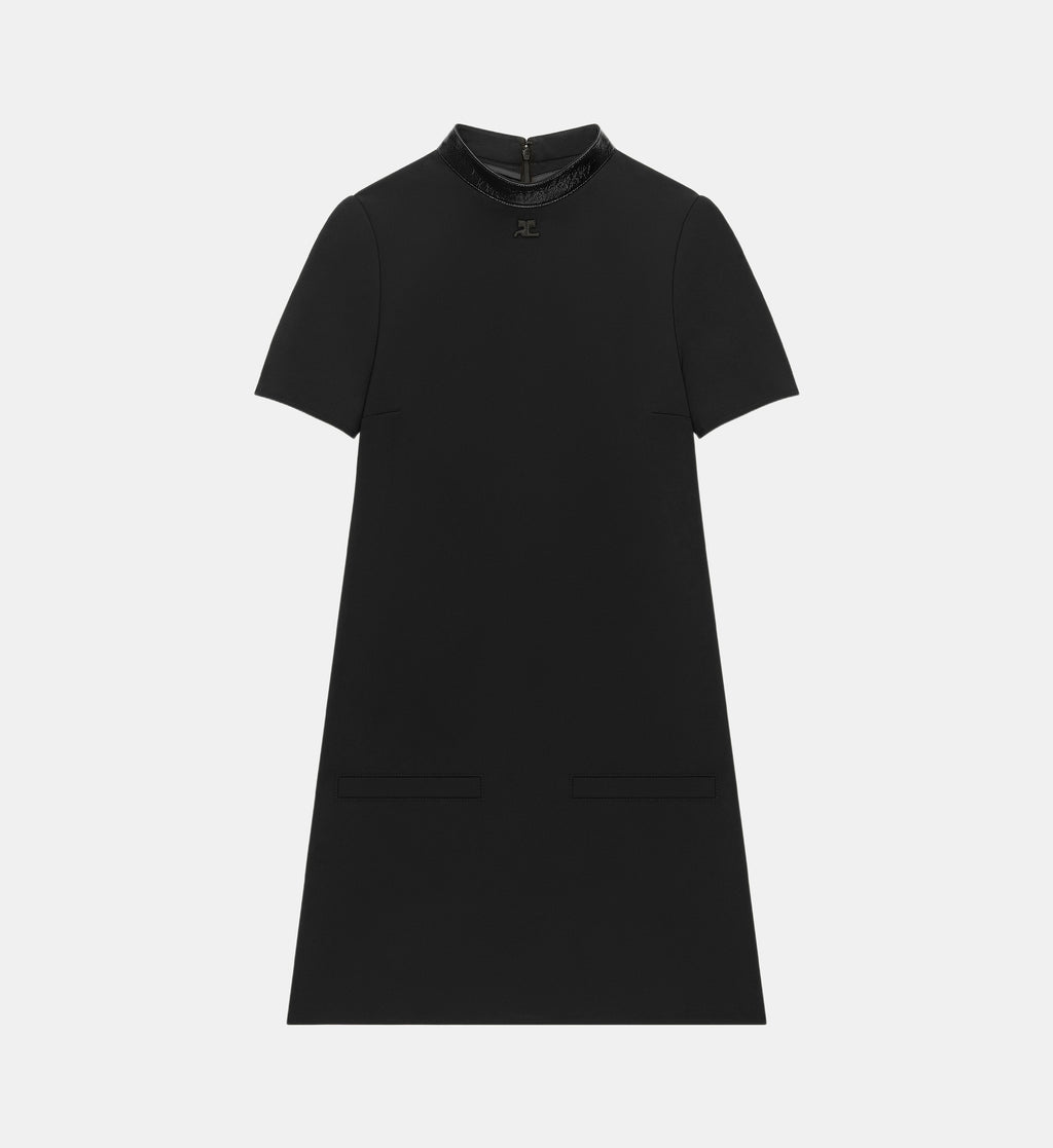 Short A-Line Vinyl Dress - Black - Image 2